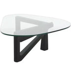 Triangular Glass Top Coffee Table with Glossy Ash Wood Base for Home, Living Room, Office