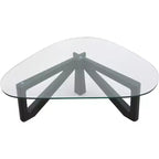 Triangular Glass Top Coffee Table with Glossy Ash Wood Base for Home, Living Room, Office